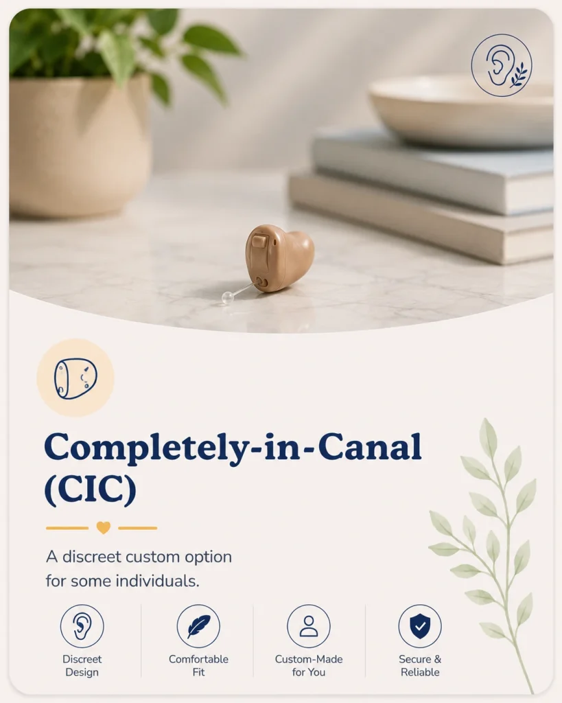 Completely-in-Canal (CIC) – A discreet custom option for some individuals.