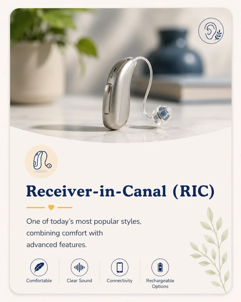 Receiver-in-Canal (RIC) – One of today's most popular styles, combining comfort with advanced features.